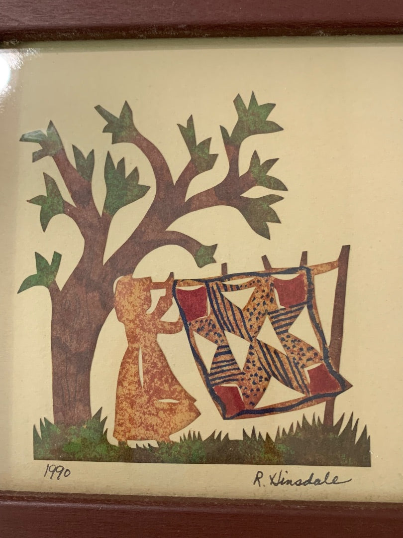 1990 Framed Scherschnitte Scissor Art Rhonda Hinsdale 6.7 Inch