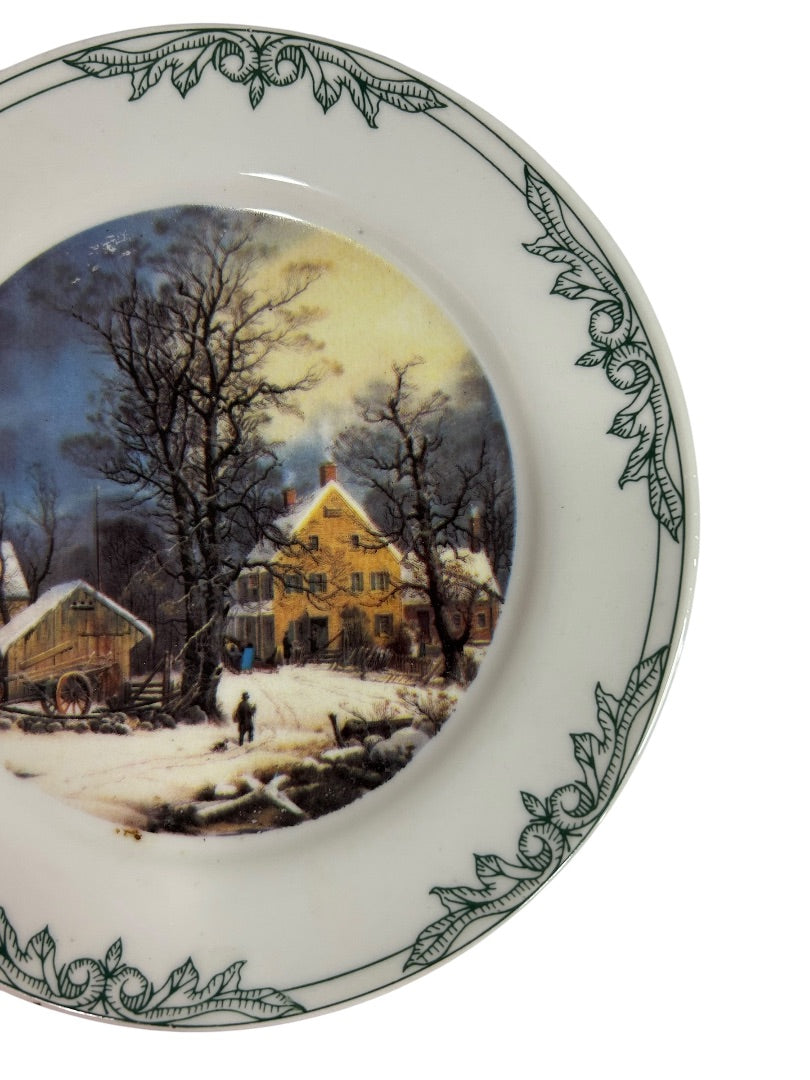 Currier and Ives 2001 Decorative 8 Inch Plate Sleigh Farmhouse Scene