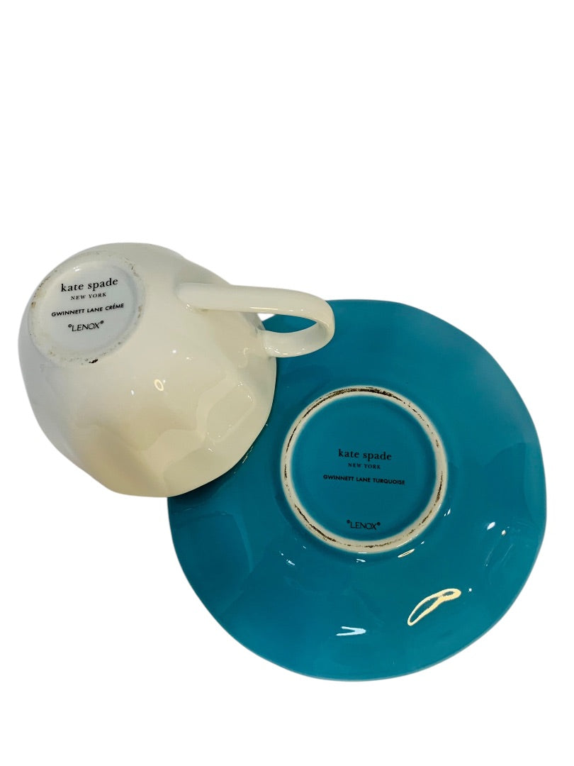 Lenox X Kate Spade Gwinnett Lane Turquoise Cup and Saucer Teacup