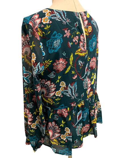 Medium LOFT Sheer Floral Print Blouse Flounce Hem Shirt