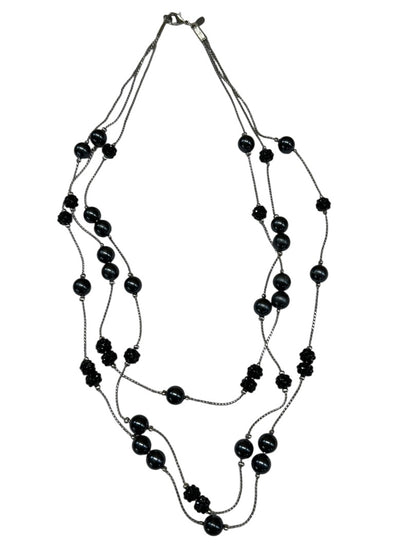 RMN Triple Strand Silvertone Beaded Tiered Necklace 16-20 Inches Lobster Clasp