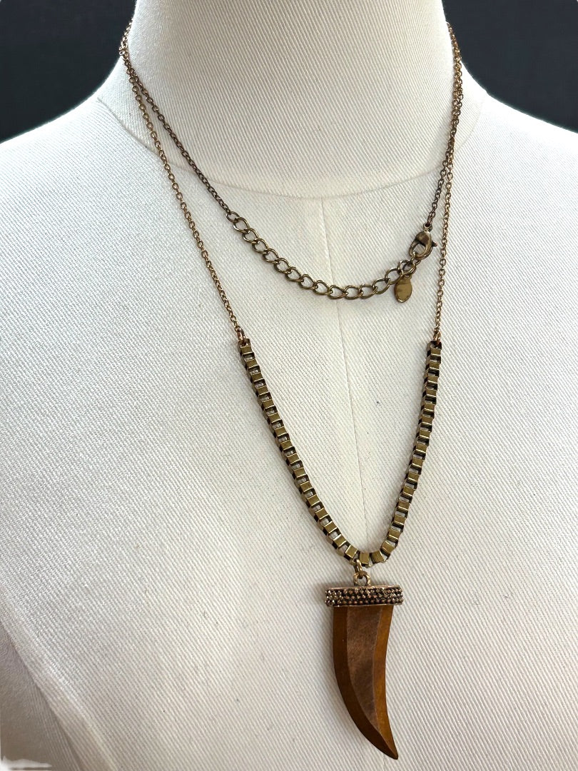 Aldo Faux Wooden Horn Pendant Necklace 26-38 Inch Copper Color