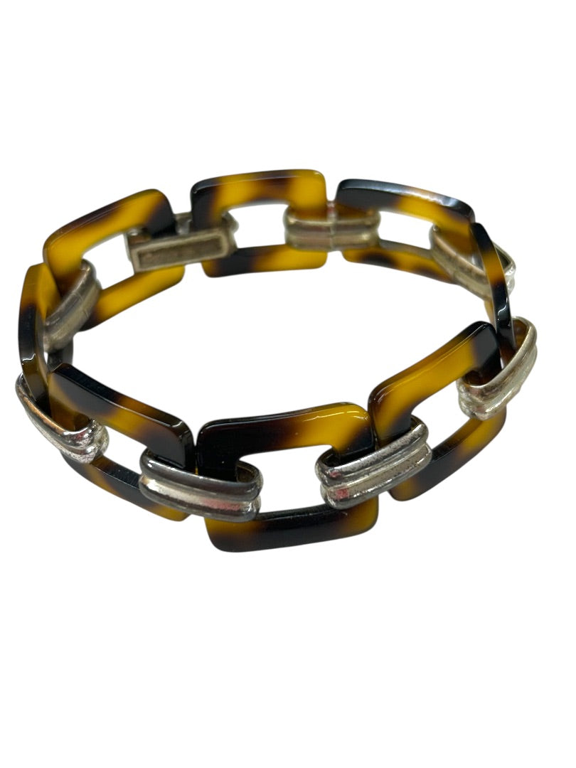 Vintage Acrylic Silvertone Link 7.75 Inch Bracelet Foldover Clasp