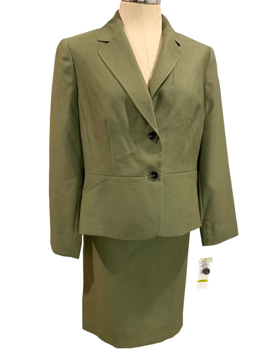 Size 14P Le Suit Petite New Womens Green Skirt Suit Jacket Blazer Olive Green