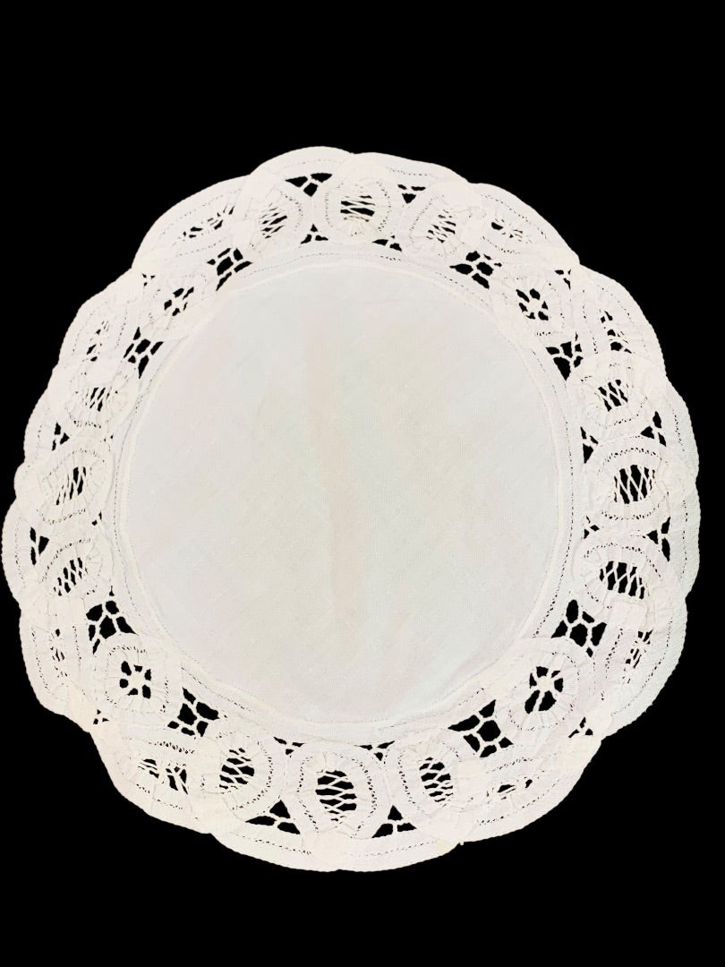 Set of 2 Vintage Fabric Doily White Lace Trim 9 Inch Diameter