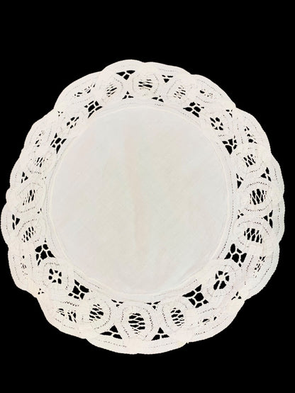 Set of 2 Vintage Fabric Doily White Lace Trim 9 Inch Diameter