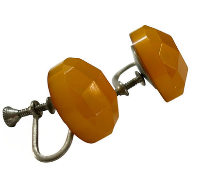 Vintage Butterscotch Faceted Acrylic Screw Back Non-Pierced Earrings .5 Inch
