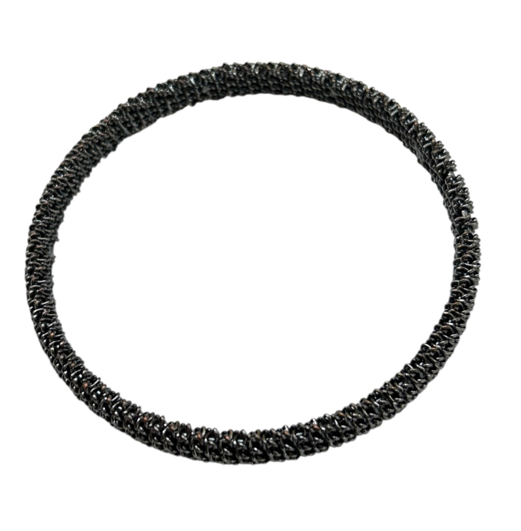 Pewter Color Textured Bangle Bracelet 2.75 Inch Inside Diameter Metal