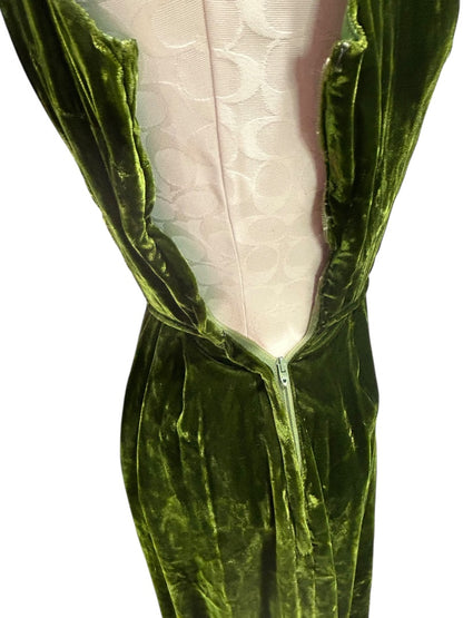 Myra Bushman Dress Green Velvet Sleeveless Gown Vintage 60s Formal USA