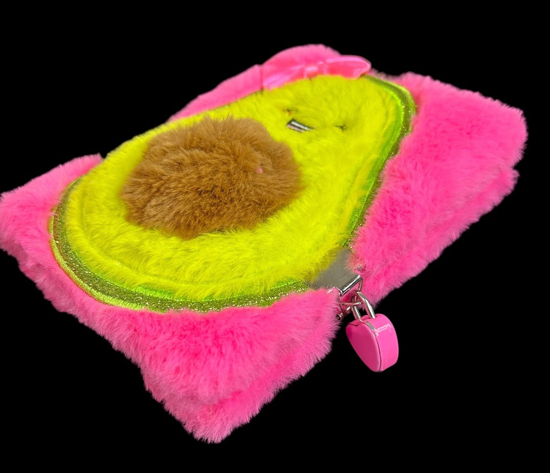 Claires New Plush Lined Journal Diary Locking Pink Avocado 8 x 6 Inch