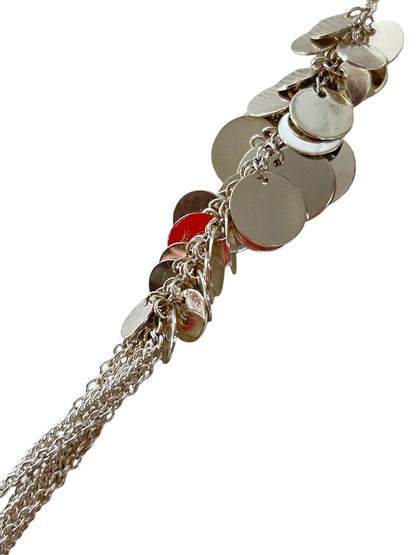 Silvertone Tiered Necklace Multistrand Circles 23-26 Inches 4 Inch Drop