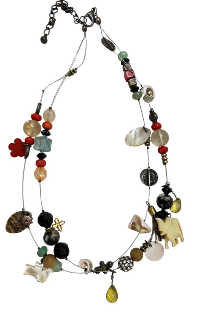 Multistrand Assorted Charm Necklace Funky Shells Elephant Multicolor 19-22 Inches