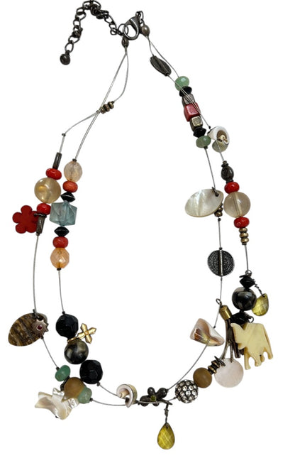 Multistrand Assorted Charm Necklace Funky Shells Elephant Multicolor 19-22 Inches