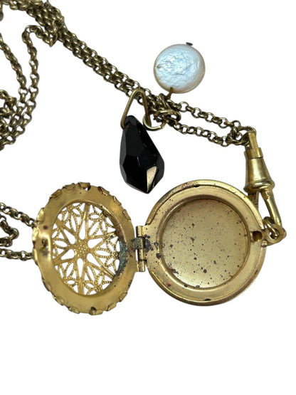 Mud Pie Goldtone Charm Necklace 30 Inch Locket Spring Clasp