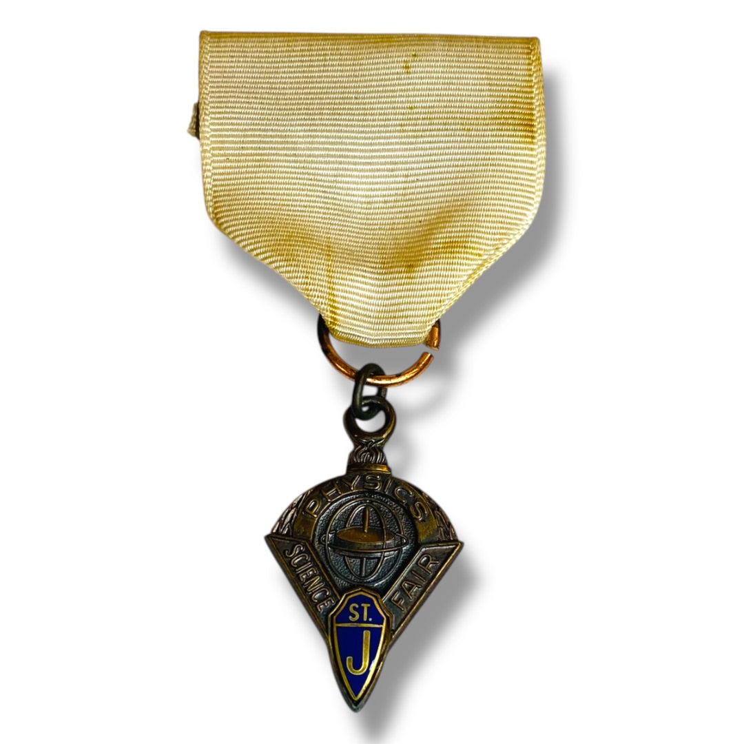 Vintage St Josephs Joes Science Fair Medal Pin Physics 3 Inch