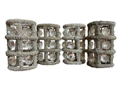 Set of 4 Beaded Lamp Shade Beads Plastic Metal Frame Clip On 4" x 2"