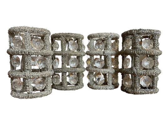 Set of 4 Beaded Lamp Shade Beads Plastic Metal Frame Clip On 4" x 2"