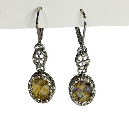 Ornate Silvertone Leverback Pierced Earrings 1 5/8" Drop Dangle