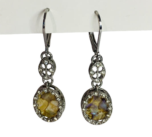 Ornate Silvertone Leverback Pierced Earrings 1 5/8" Drop Dangle