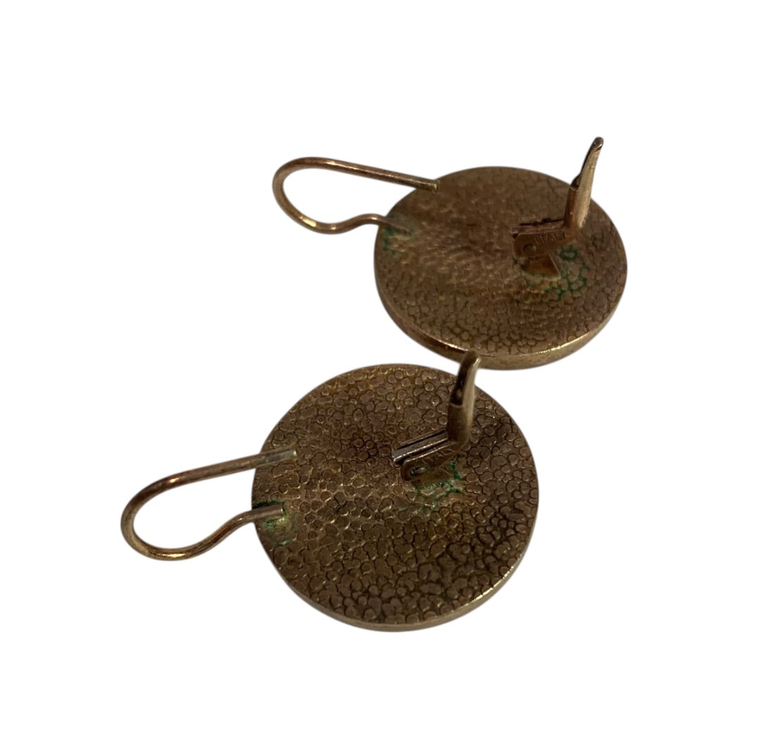 Signed Copper Color Leverback Earrings   Round 1 Inch Drop