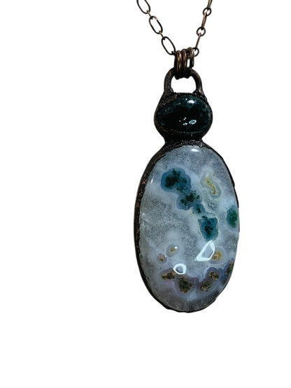 Polished Stone Pendant Necklace Copper Color 23 Inch Toggle Clasp