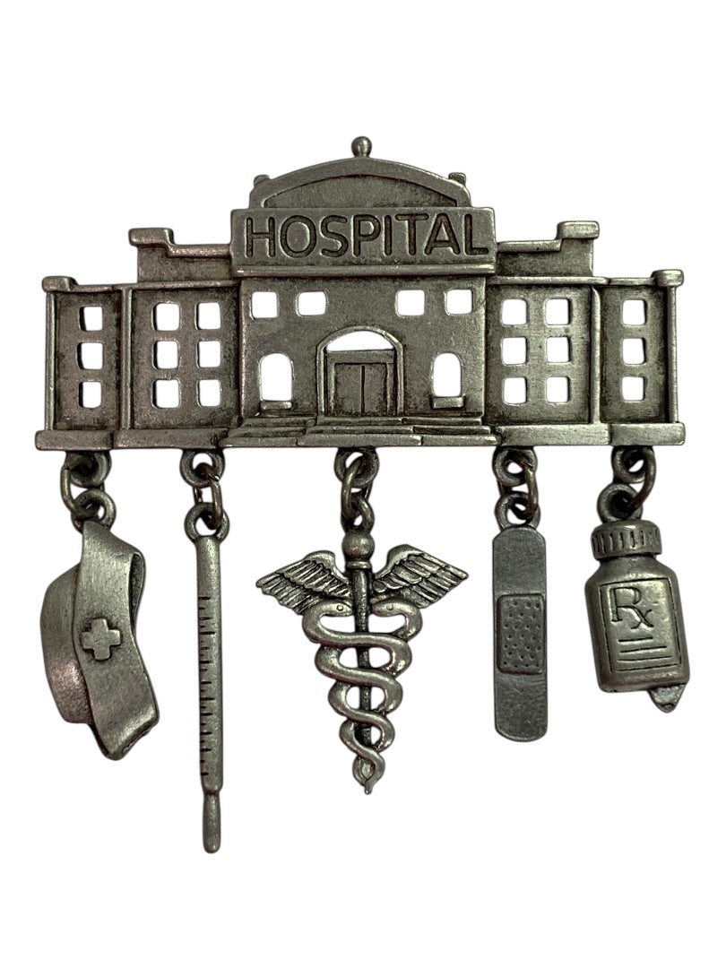 Vintage Signed JJ Jonette Hospital Brooch Charms 2 Inch