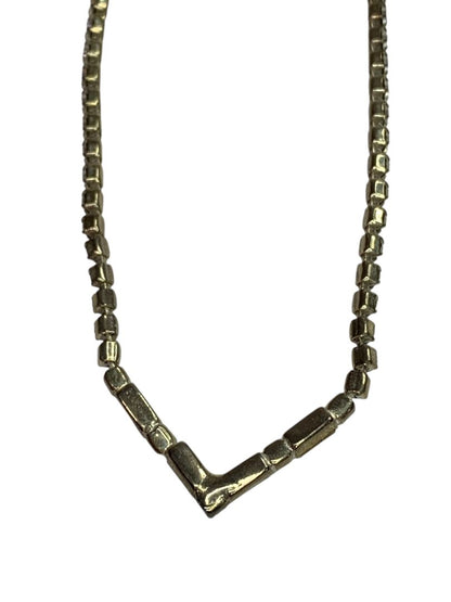 Vintage Rhinestone V Shape Necklace 15 Inch Silvertone Foldover Clasp