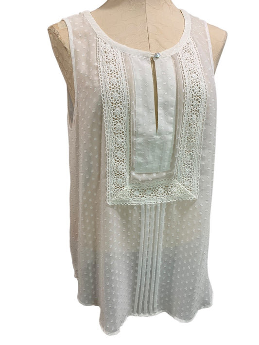 Large Black Rainn Womens Sheer White Sleeveless Blouse Lace