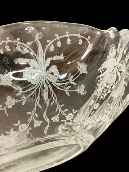 Etched Glass Bowl Heisey Orchid Sunburst 10 Inch Centerpiece Dish