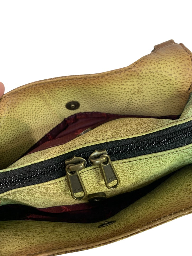 Anuschka Flower Leather 3 Compartment Shoulder Bag Hand-Painted USA