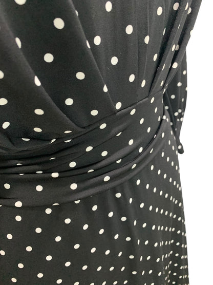 Size 14W Jessica London Stretch Dress Long Black Polka Dot Split Sleeve