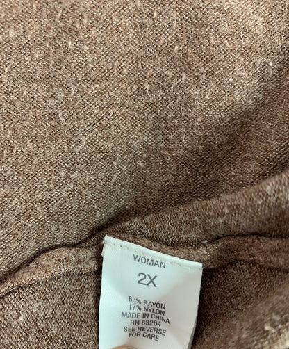 2X Roz & Ali Womens Long Tunic Cardigan Sweater Brown Pockets