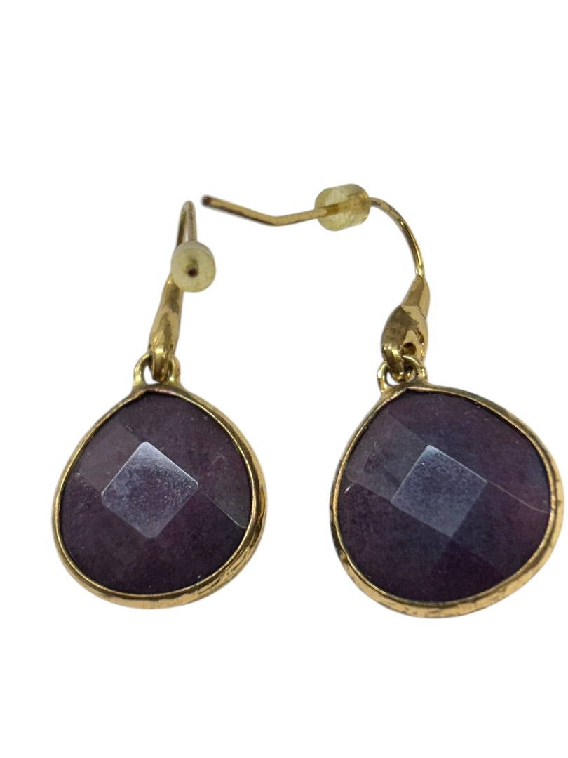 Goldtone Purple Fish Hook Earrings 1.2 Inch Drop Dangle