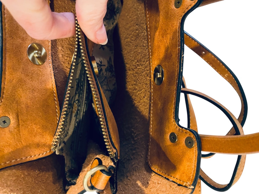 Joy Susan Angie Vintage Satchel Detachable Strap Wooden Handle Vegan Leather