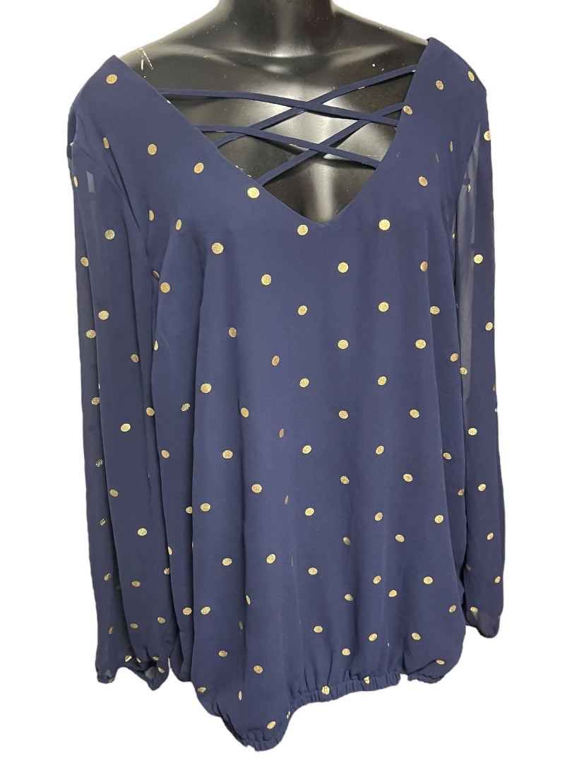 3X Torrid Polka Dot Chiffon Womens Shirt Blouse Lattice Front V-Neck