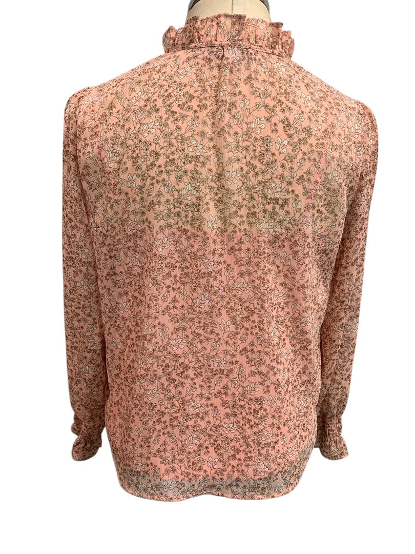 XSP Loft Petites Pink Floral Sheer Womens Blouse with Attached Camisole Long Sleeve