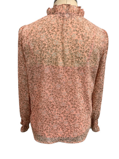 XSP Loft Petites Pink Floral Sheer Womens Blouse with Attached Camisole Long Sleeve