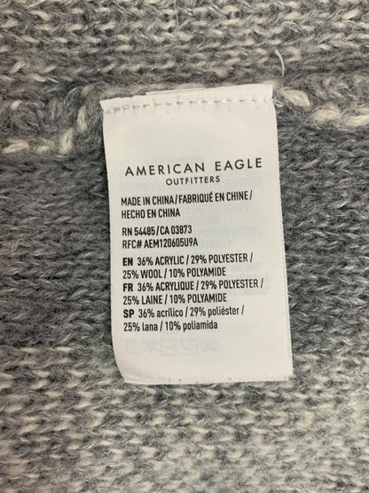 XS American Eagle Womens Open Cardigan Sweater Long Pockets Gray Plaid Wool Blend