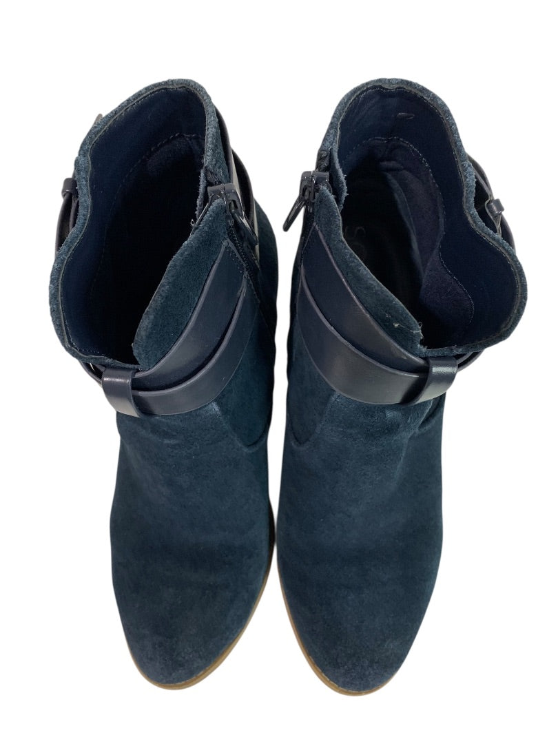 Size 6 Sole Society Womens Suede Booties Ink Blue Kelsita 3" Block Heel