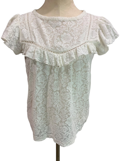 XS Loft Womens Ivory Lace Sheer Blouse Top Shirt Short Sleeve