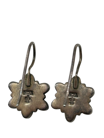 Sterling Silver 925 Flower Earrings Purple Fish Hook 1 Inch