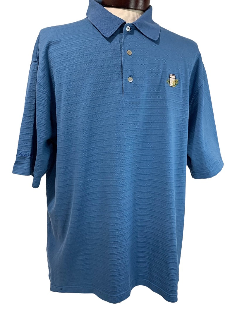 XL Ben Hogan Mens Golf Polo Shirt Blue Texture Stripe Short Sleeve