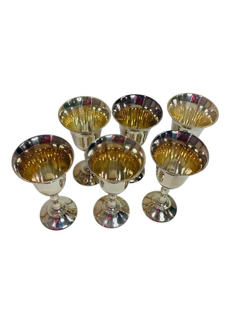 Set of 6 Silverplated Mini Goblets Cordial Glasses Stemmed 3.75"