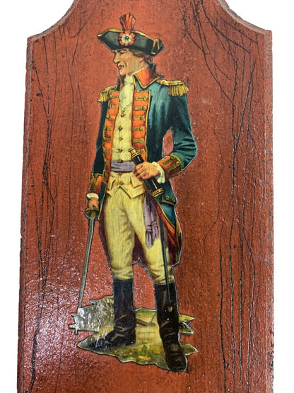 Vintage Revolutionary War Officers Wooden Decoupage Set of 2 Wall Plaques
