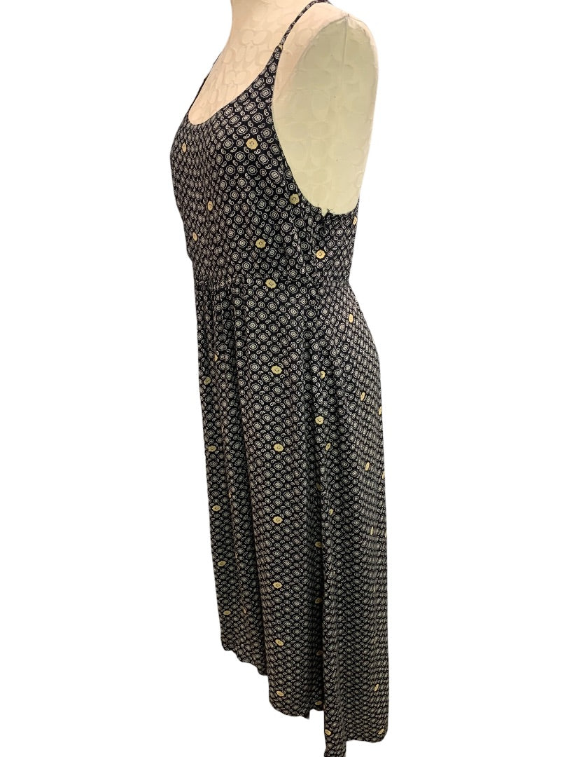 Large Roxy Maxi Dress Side Zip Black Tan Boho Print