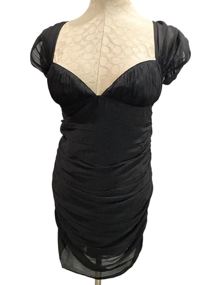 Size 6 Asos Design Black Dress Sweetheart Neckline Fitted Rouched Open Back