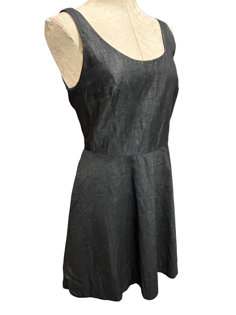 Size 8 Gap Black Denim Sleeveless Dress A-Line Jean Pockets Linen Blend
