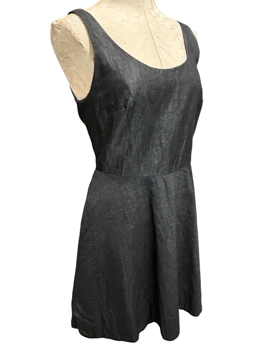 Size 8 Gap Black Denim Sleeveless Dress A-Line Jean Pockets Linen Blend