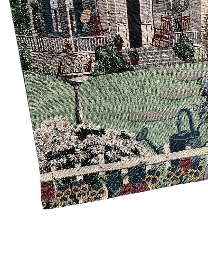 Vintage My Grandmothers House Cottage Woven Tapestry Rod Wall Hanging Gobelin 35 x 25"