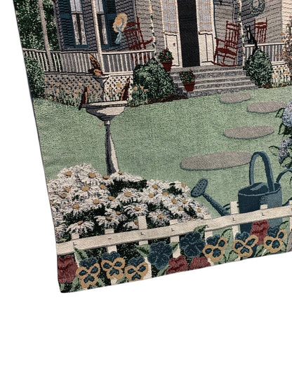 Vintage My Grandmothers House Cottage Woven Tapestry Rod Wall Hanging Gobelin 35 x 25"